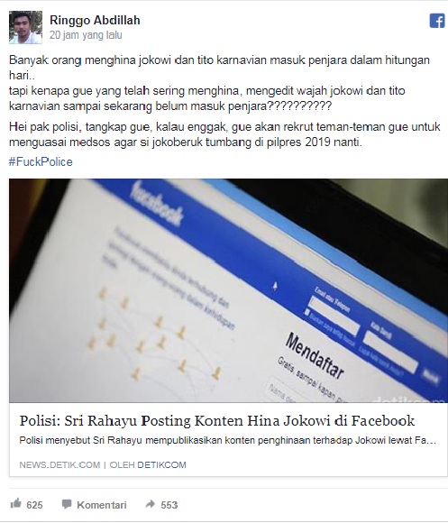 Akun Ini Sebut Polisi Anj*ng, Injak Foto Jokowi & Tantang 